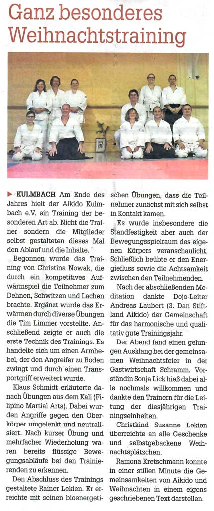 30.12.2016 Bericht im Kulmbacher Anzeiger